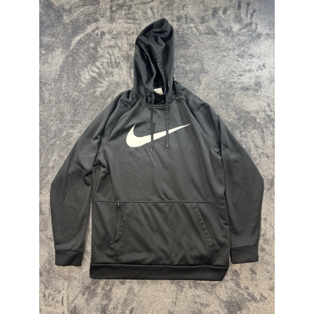 Nike Men's Hoodie Size L Black/White Therma Pullover Swoosh Training